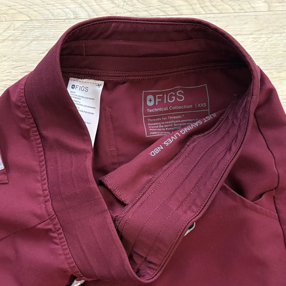 Figs Women’s Burgundy Jogger Scrub Pants - Picture 3 of 5